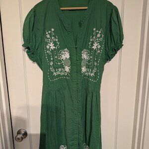 Green cotton embroidered dress 3x Sunny Girl short sleeve, plus size, spring